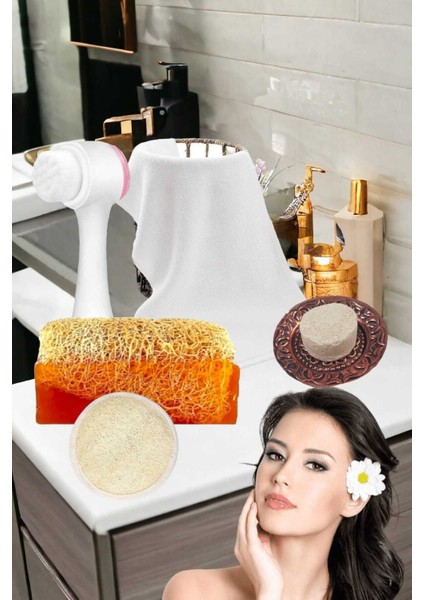 5'li Tüm Cilt Temizleme Kabak Lifli Ballı Sabun Gerdirme Peeling Ruşur Taşı Havlu Temizleme Fırçası fiyatları