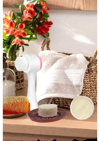 5'li Tüm Cilt Temizleme Kabak Lifli Ballı Sabun Gerdirme Peeling Ruşur Taşı Havlu Temizleme Fırçası fırsatları