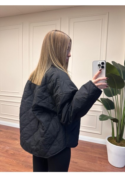 Penye Garnili Kapşonlu Mont - Siyah fiyatları