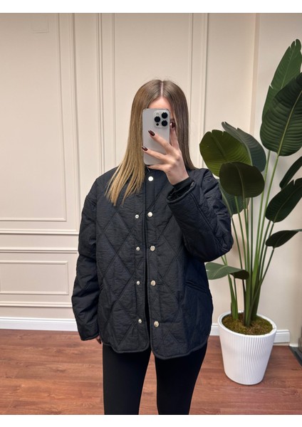 Penye Garnili Kapşonlu Mont - Siyah modelleri