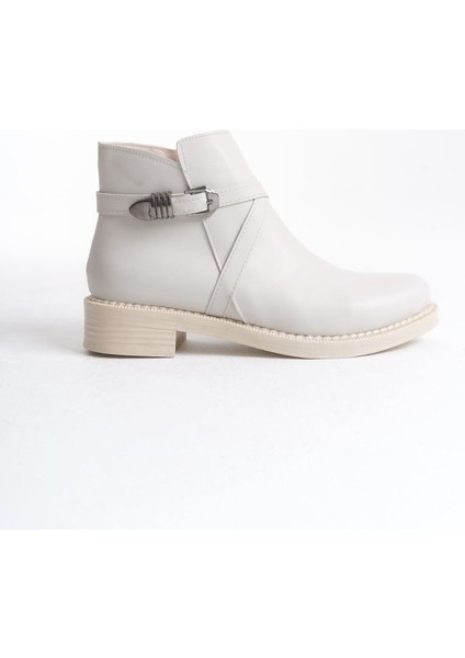 Almıla Fermuarlı Lastikli Ortopedik Taban Topuklu Kadın Bot Ckt - Krem