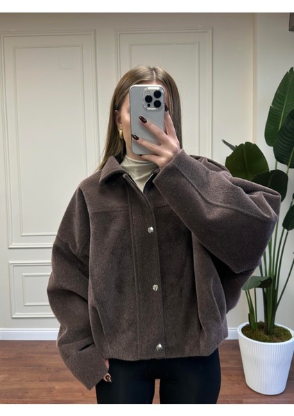 Oversize Kaşe Mont - Kahve