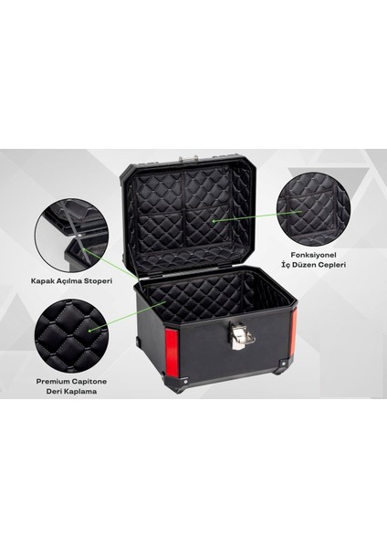 Rexx Motor Topcase Premium 60 Litre Abs Motosiklet Çantası Kırılmaz Karbon Siyah Renk