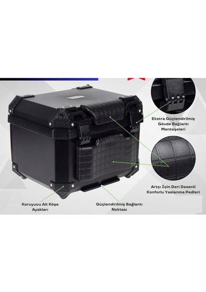 Rexx Motor Topcase Premium 60 Litre Abs Motosiklet Çantası Kırılmaz Karbon Siyah Renk