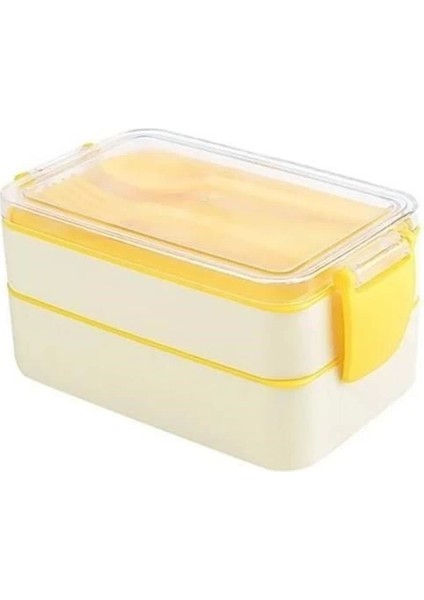 2 Bölmeli Çok Amaçlı 900 ml Kapasiteli Çatal Kaşıklı Dayanıklı Beslenme Kabı Yiyecek Kutusu - 1 Adet Stokta Olan Gönderilir