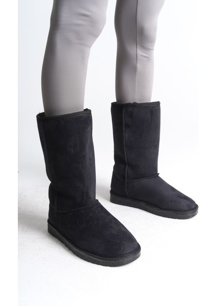 Freya Bağcıksız Düz Taban Içi Kürklü Süet Kadın Bot Sst - Siyah