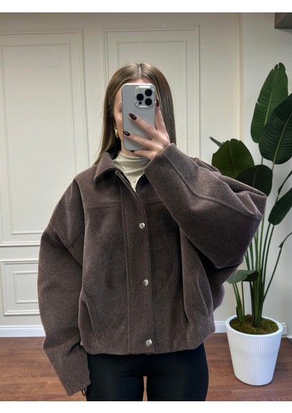 Oversize Kaşe Mont - Kahve modelleri
