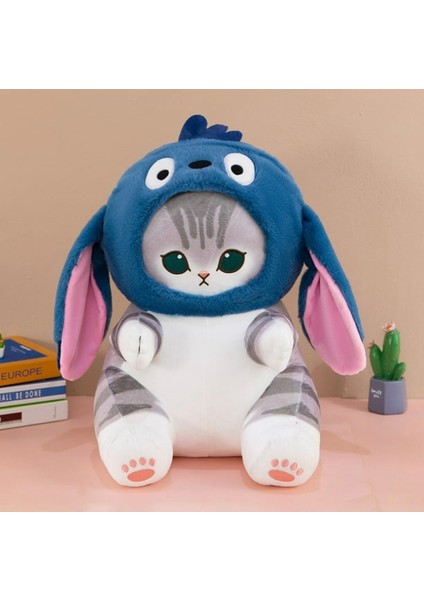 Stitch Mofusand Kedi Stich Başlıklı Kedi Peluş Oyuncak 40 cm Büyük Boy