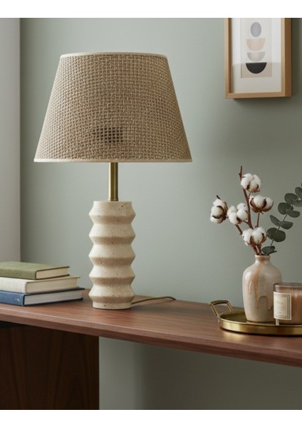 Meya Hasır Şapkalı Traverten Abajur