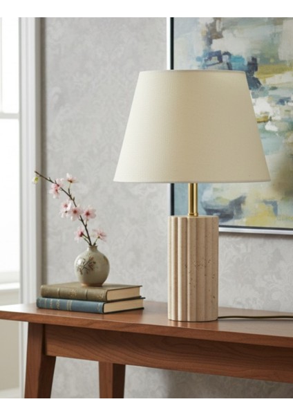 Astra Kumaş Şapkalı Gold Traverten Abajur