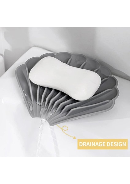 Beyaz Renk Kaymaz Istiridye Şekilli Silikon Sabunluk Sabun Depolama Tutucu ve Taşınabilir Sabunluk fırsatları