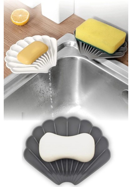 Beyaz Renk Kaymaz Istiridye Şekilli Silikon Sabunluk Sabun Depolama Tutucu ve Taşınabilir Sabunluk indirimleri