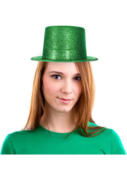 Yeşil Renk Parıltılı Simli Fötr Silindir Parti Şapkası modelleri