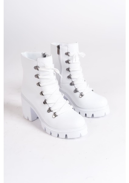 Emma Bağcıklı Fermuarlı Ortopedik Taban Topuklu Kadın Bot Cbt - Beyaz fırsatları