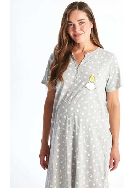 Lcw Dream Gri Kaçık Yaka Baskılı Kısa Kollu Hamile Gecelik modelleri