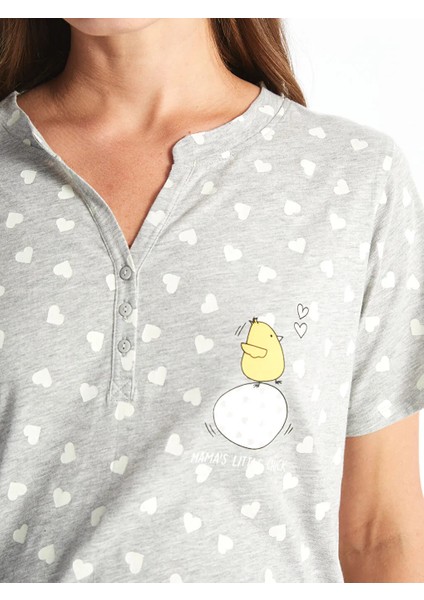 Lcw Dream Gri Kaçık Yaka Baskılı Kısa Kollu Hamile Gecelik fırsatları