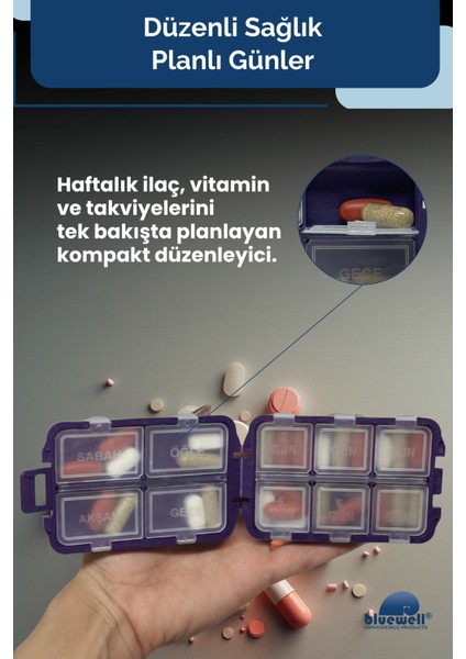 Haftalık Taşınabilir Ilaç Saklama Kutusu 10 Bölmeli Taşınabilir 7 Günlük Seyahat Hap Vitamin Saklama Düzenleyici Kitlenir Kapak Organizer