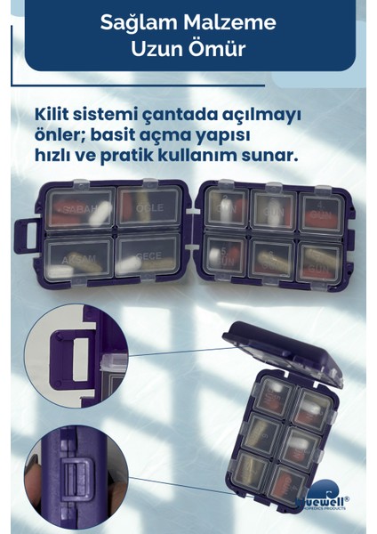 Haftalık Taşınabilir Ilaç Saklama Kutusu 10 Bölmeli Taşınabilir 7 Günlük Seyahat Hap Vitamin Saklama Düzenleyici Kitlenir Kapak Organizer
