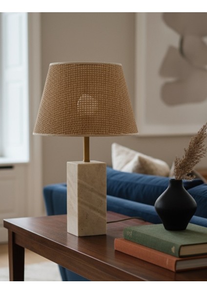 Valen Hasır Şapkalı Traverten Abajur