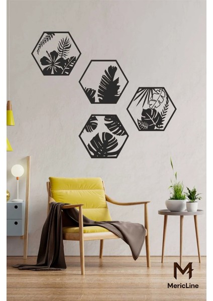 Nature Hexa – 4 Parça Yaprak Desenli Duvar Dekoru fiyatları