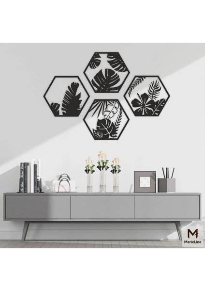 Nature Hexa – 4 Parça Yaprak Desenli Duvar Dekoru modelleri