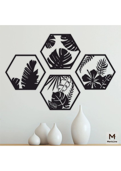 Nature Hexa – 4 Parça Yaprak Desenli Duvar Dekoru fırsatları
