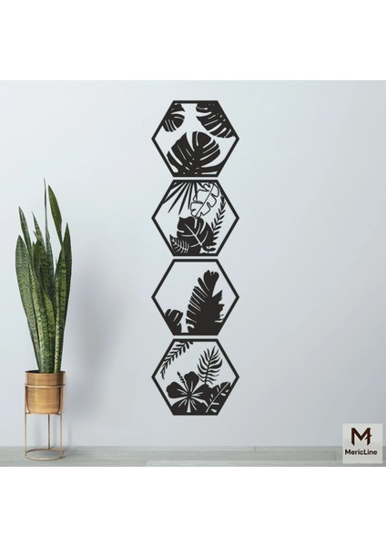 Nature Hexa – 4 Parça Yaprak Desenli Duvar Dekoru indirimleri