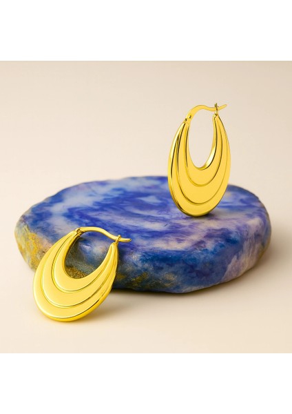 14 Ayar Altın Sallantı Oval Küpe, Halka Küpe