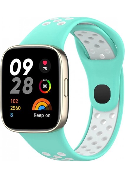 Xiaomi Redmi Watch 3 Spor Delikli Kordon - Turkuaz-Beyaz