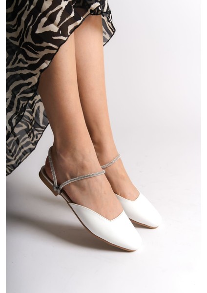 Carolıne Lastikli Ortopedik Rahat Taban Bilekten Taş Detaylı Kadın Babet Ayakkabı Ckt - Beyaz fiyatları