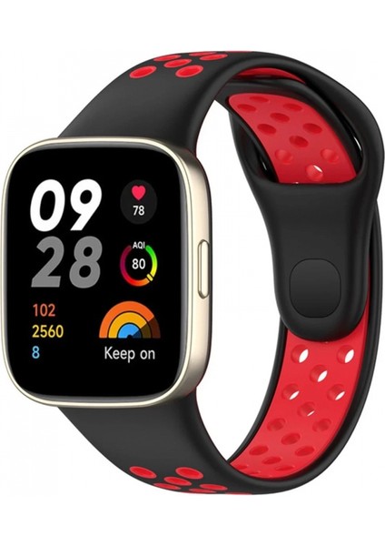 Xiaomi Redmi Watch 3 Spor Delikli Kordon - Siyah-Kırmızı