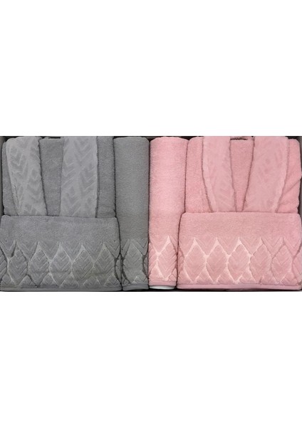 Kısmi Kadife Jakarlı %100 Pamuklu Aile Bornoz Seti modelleri