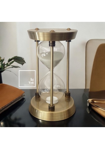 Anton 77-1 Gold Metal Kum Saati, 30 Dakika Cam Obje, Masaüstü Dekoratif Ofis Hediyesi Aksesuar