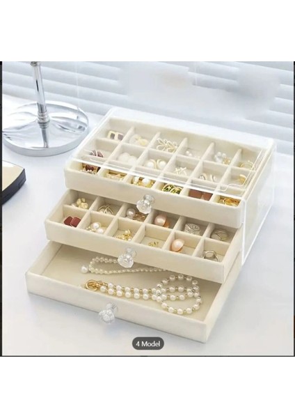 3 Çekmeceli Bölmeli Şeffaf Kadife Mücevher Takı Kutusu Küpe Yüzük Kolye Düzenleyici Organizer fiyatları