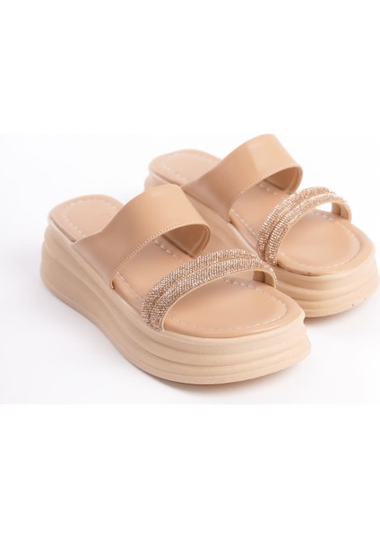 Sarah Düz Topuklu Taşlı Şeritli Kalın ve Ortopedik Taban Kadın Terlik Ctt - Ten fırsatları