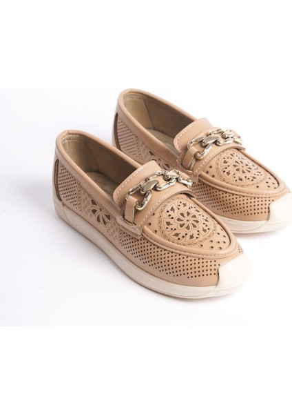 Layla Bağcıksız Ortopedik Rahat Taban Çiçek Desenli Kadın Babet Ayakkabı Ckt - Ten fırsatları