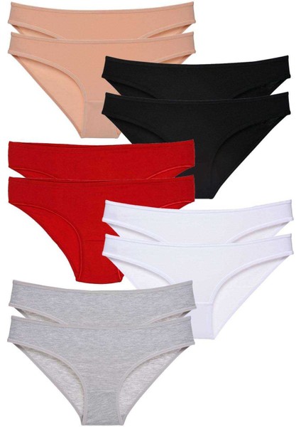 10 Adet Eko Set Likralı Kadın Slip Külot Çok Renkli