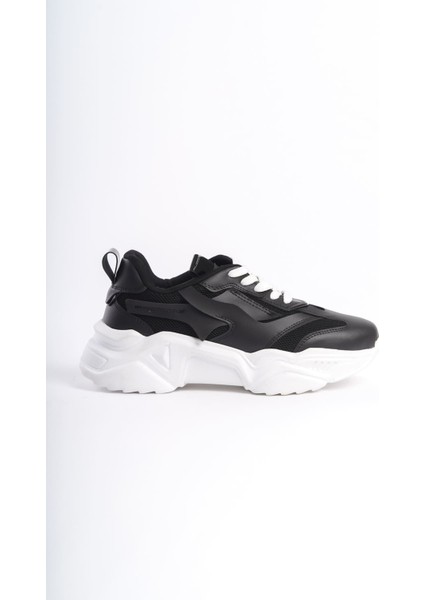 Tokyo Bağcıklı Ortopedik Taban Triko Detaylı Kadın Spor Ayakkabı Tbt - Siyah