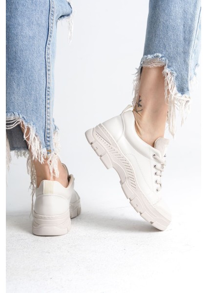 Jane Bağcıklı Ortopedik Taban Kadın Sneaker Spor Ayakkabı Ckt - Krem fırsatları
