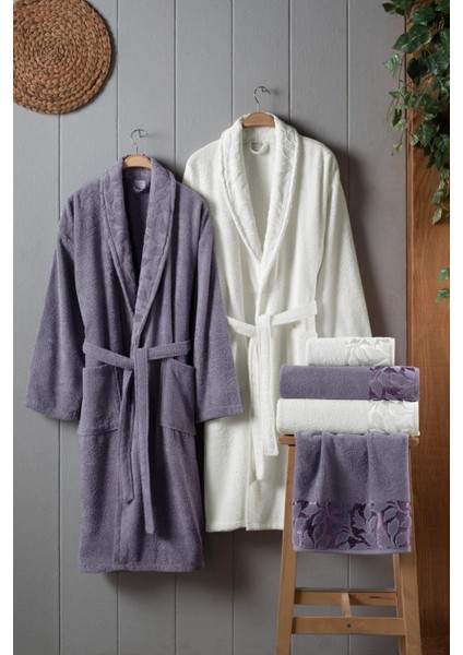 Kısmi Kadife Jakarlı %100 Pamuklu Aile Bornoz Seti