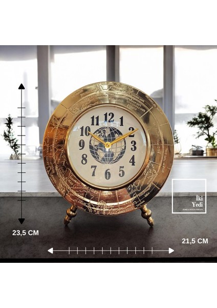 Maurice Pirinç Döküm Büyük Masa Saati Antik Eskitme Dünya Haritalı Tasarım Şömine Saati Ofis Ev Şık