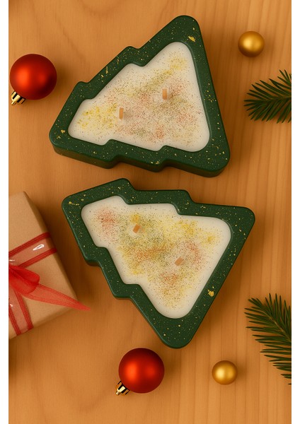 Çam Ağacı Şeklinde 2’li Soya Wax Mum Seti – Sedir Ağacı Kokulu, Seramik Tozu Döküm & El Boyaması fiyatları