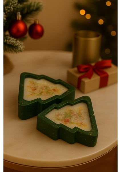 Çam Ağacı Şeklinde 2’li Soya Wax Mum Seti – Sedir Ağacı Kokulu, Seramik Tozu Döküm & El Boyaması modelleri