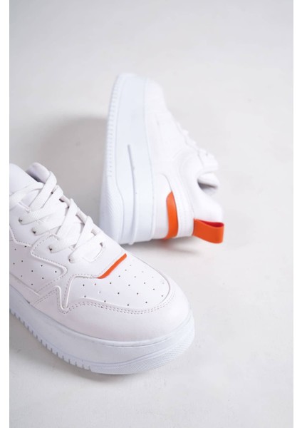 Alessı Bağcıklı Ortopedik Taban Kadın Sneaker Spor Ayakkabı Cbt - Beyaz/turuncu indirimleri