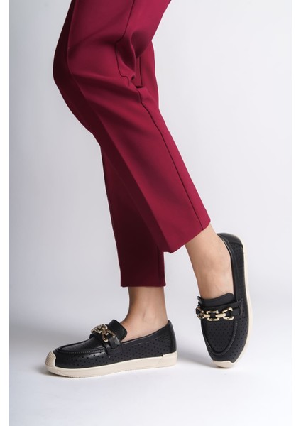 Layla Bağcıksız Ortopedik Rahat Taban Kalp Desenli Kadın Babet Ayakkabı Ckt - Siyah