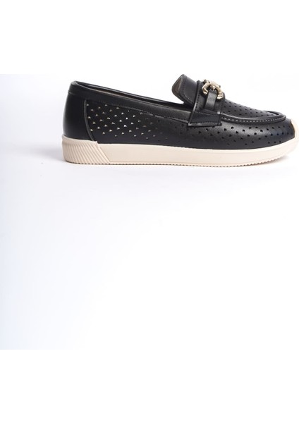 Layla Bağcıksız Ortopedik Rahat Taban Kalp Desenli Kadın Babet Ayakkabı Ckt - Siyah