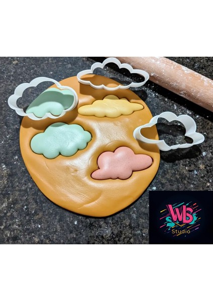 3'lü Bulut Şeklinde Kurabiye Kalıbı ve Şeker Hamuru Şekillendirici Set