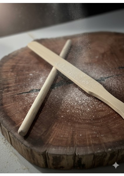 Doğal Ahşap Hamur Açma ve Çevirme Seti