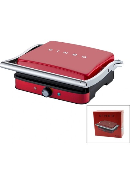 Kırmızı Izgara ve Tost Makinesi Ayarlanabilir Isı 180 Derece Açılabilir Üst Gövde SSM-2571 (5047)