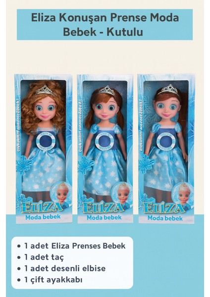 Eliza Konuşan Prenses Moda Bebek Taçlı, Işıltılı Elbiseli, Kutulu Oyuncak Bebek
